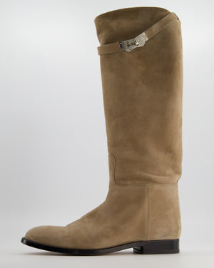*HOT* Hermès Beige Sable Jumping Boots in Chèvre Velours with Palladium Buckle Size EU 39 RRP £2,300