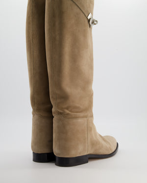 *HOT* Hermès Beige Sable Jumping Boots in Chèvre Velours with Palladium Buckle Size EU 39 RRP £2,300