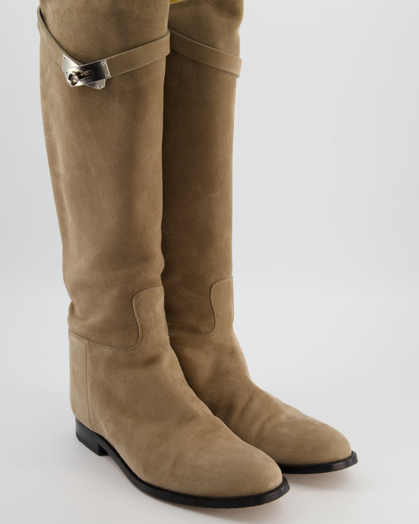 *HOT* Hermès Beige Sable Jumping Boots in Chèvre Velours with Palladium Buckle Size EU 39 RRP £2,300