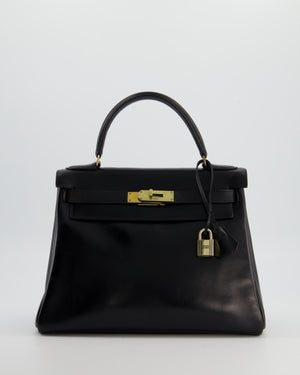*FIRE PRICE* Hermès Vintage Kelly 28 Retourne Bag in Noir Box Leather with Gold Hardware