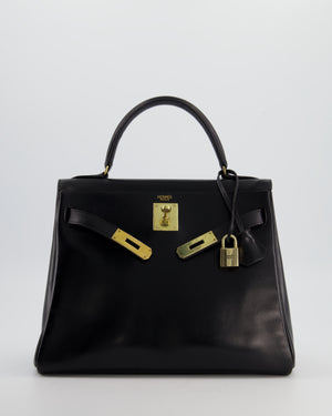 *FIRE PRICE* Hermès Vintage Kelly 28 Retourne Bag in Noir Box Leather with Gold Hardware