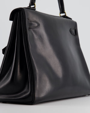 *FIRE PRICE* Hermès Vintage Kelly 28 Retourne Bag in Noir Box Leather with Gold Hardware