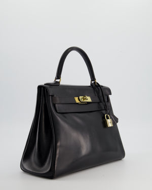 *FIRE PRICE* Hermès Vintage Kelly 28 Retourne Bag in Noir Box Leather with Gold Hardware