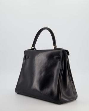*FIRE PRICE* Hermès Vintage Kelly 28 Retourne Bag in Noir Box Leather with Gold Hardware