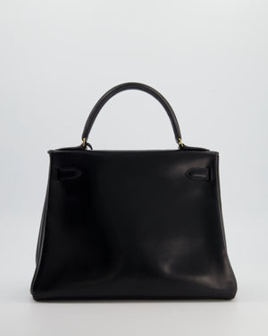 *FIRE PRICE* Hermès Vintage Kelly 28 Retourne Bag in Noir Box Leather with Gold Hardware