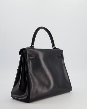 *FIRE PRICE* Hermès Vintage Kelly 28 Retourne Bag in Noir Box Leather with Gold Hardware