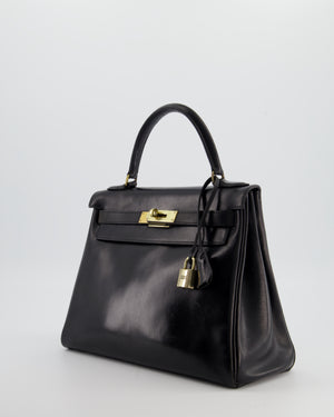 *FIRE PRICE* Hermès Vintage Kelly 28 Retourne Bag in Noir Box Leather with Gold Hardware