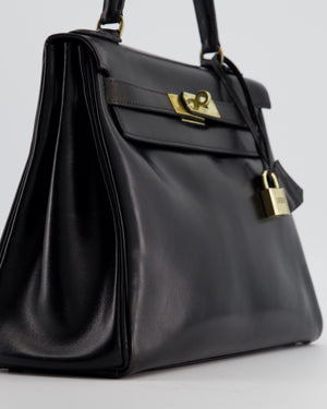 *FIRE PRICE* Hermès Vintage Kelly 28 Retourne Bag in Noir Box Leather with Gold Hardware