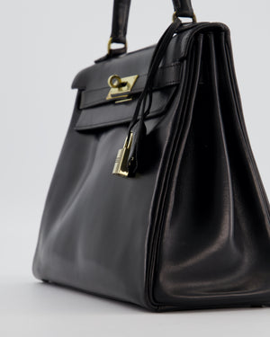 *FIRE PRICE* Hermès Vintage Kelly 28 Retourne Bag in Noir Box Leather with Gold Hardware