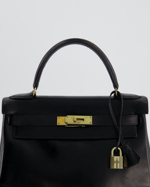 *FIRE PRICE* Hermès Vintage Kelly 28 Retourne Bag in Noir Box Leather with Gold Hardware