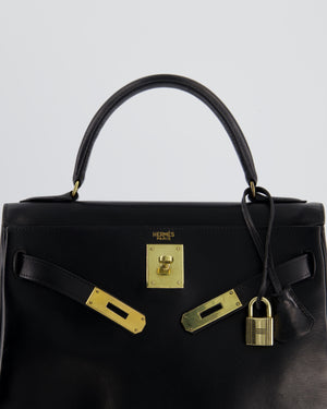 *FIRE PRICE* Hermès Vintage Kelly 28 Retourne Bag in Noir Box Leather with Gold Hardware