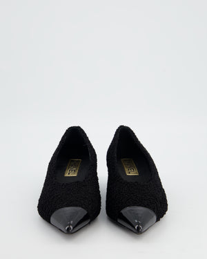 Chanel Black Pointed Metallic Kitten Heel Patent Toe Detail Size EU 38.5