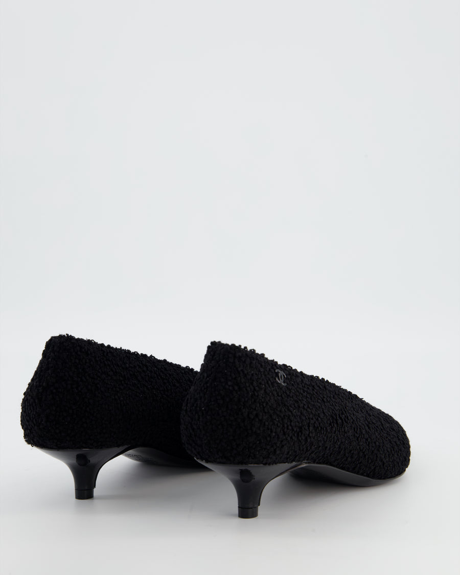 Chanel Black Pointed Metallic Kitten Heel Patent Toe Detail Size EU 38.5