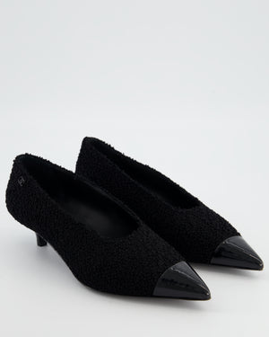 Chanel Black Pointed Metallic Kitten Heel Patent Toe Detail Size EU 38.5