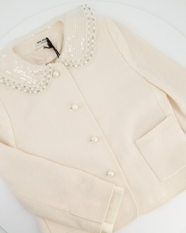 Miu Miu Cream Jacket with Peterpan Pearl Embellished Collar IT 44 (UK 12)