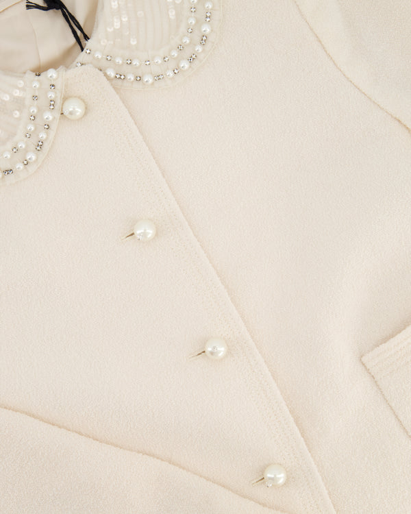 Miu Miu Cream Jacket with Peterpan Pearl Embellished Collar IT 44 (UK 12)