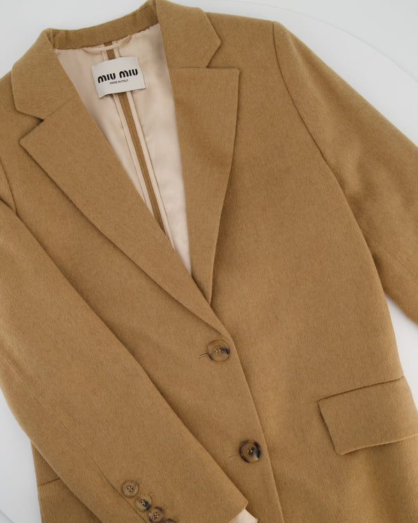 Miu Miu Camel Blazer with Silk Frayed Interior Lining Details IT 38 (UK 6)