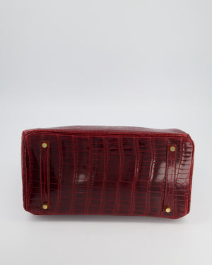 *SUPER RARE* Hermès Birkin 35 Retourne Bag in Bordeaux Crocodile Shiny Porosus Leather with Gold Hardware