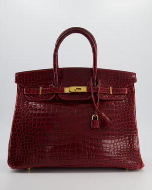 *SUPER RARE* Hermès Birkin 35 Retourne Bag in Bordeaux Crocodile Shiny Porosus Leather with Gold Hardware