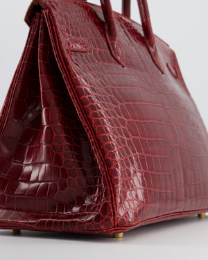 *SUPER RARE* Hermès Birkin 35 Retourne Bag in Bordeaux Crocodile Shiny Porosus Leather with Gold Hardware