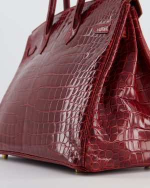 *SUPER RARE* Hermès Birkin 35 Retourne Bag in Bordeaux Crocodile Shiny Porosus Leather with Gold Hardware
