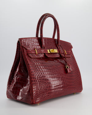 *SUPER RARE* Hermès Birkin 35 Retourne Bag in Bordeaux Crocodile Shiny Porosus Leather with Gold Hardware