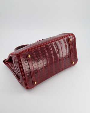 *SUPER RARE* Hermès Birkin 35 Retourne Bag in Bordeaux Crocodile Shiny Porosus Leather with Gold Hardware