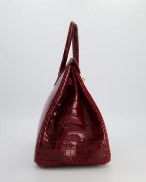 *SUPER RARE* Hermès Birkin 35 Retourne Bag in Bordeaux Crocodile Shiny Porosus Leather with Gold Hardware