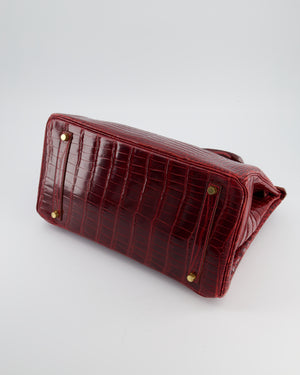 *SUPER RARE* Hermès Birkin 35 Retourne Bag in Bordeaux Crocodile Shiny Porosus Leather with Gold Hardware
