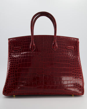 *SUPER RARE* Hermès Birkin 35 Retourne Bag in Bordeaux Crocodile Shiny Porosus Leather with Gold Hardware