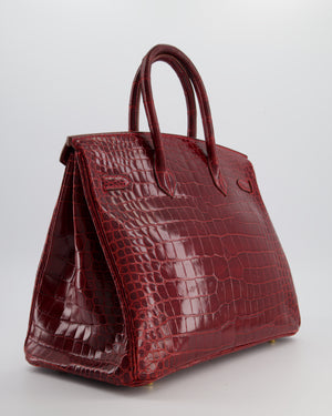 *SUPER RARE* Hermès Birkin 35 Retourne Bag in Bordeaux Crocodile Shiny Porosus Leather with Gold Hardware