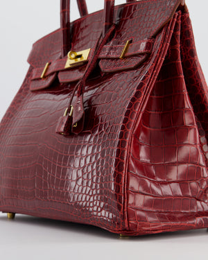 *SUPER RARE* Hermès Birkin 35 Retourne Bag in Bordeaux Crocodile Shiny Porosus Leather with Gold Hardware