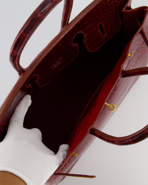 *SUPER RARE* Hermès Birkin 35 Retourne Bag in Bordeaux Crocodile Shiny Porosus Leather with Gold Hardware