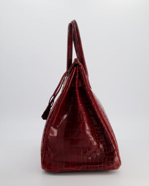 *SUPER RARE* Hermès Birkin 35 Retourne Bag in Bordeaux Crocodile Shiny Porosus Leather with Gold Hardware