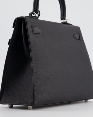 *RARE* Hermès Kelly 25 Sellier Bag in Noir Epsom Leather with Palladium Hardware