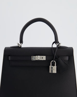 *RARE* Hermès Kelly 25 Sellier Bag in Noir Epsom Leather with Palladium Hardware