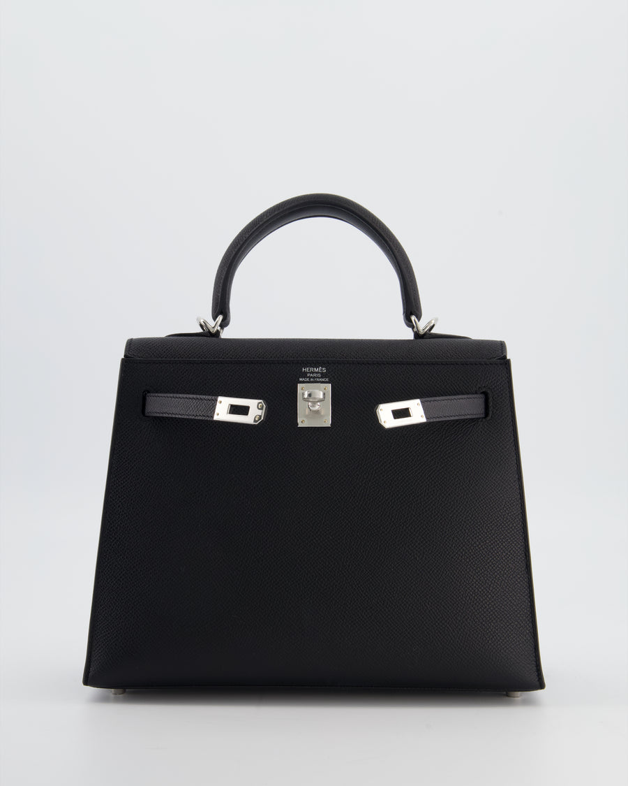 *RARE* Hermès Kelly 25 Sellier Bag in Noir Epsom Leather with Palladium Hardware