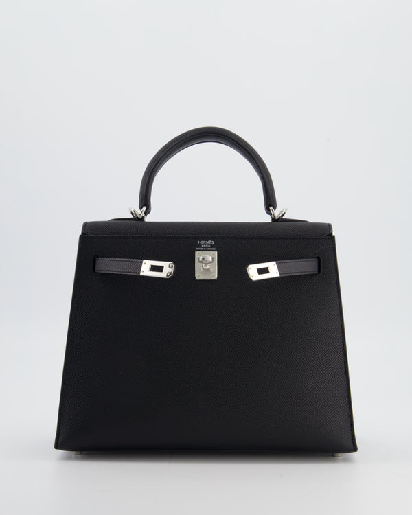 *RARE* Hermès Kelly 25 Sellier Bag in Noir Epsom Leather with Palladium Hardware