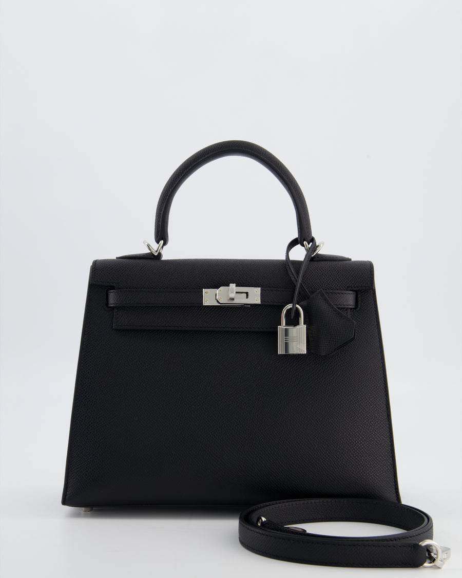 *RARE* Hermès Kelly 25 Sellier Bag in Noir Epsom Leather with Palladium Hardware