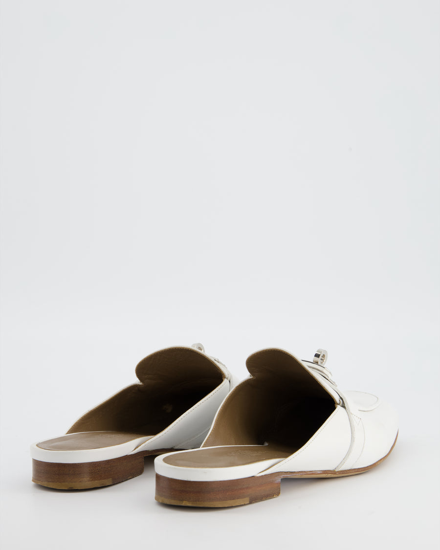 Hermès White Leather Oz Mules Size EU 36.5