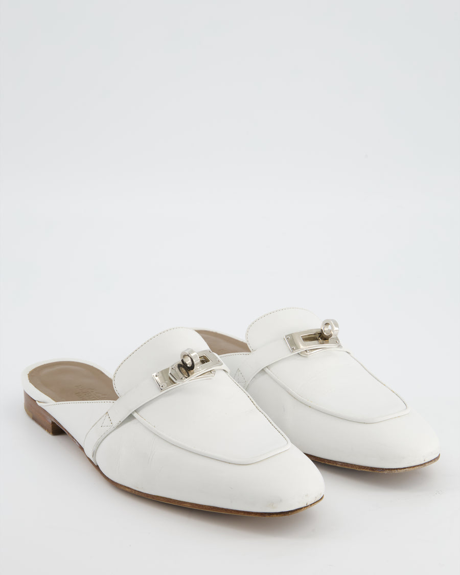 Hermès White Leather Oz Mules Size EU 36.5