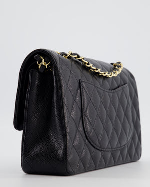 Chanel Black Medium Classic Double Flap Bag in Caviar Leather with Gold Hardware