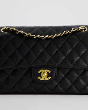 Chanel Black Medium Classic Double Flap Bag in Caviar Leather with Gold Hardware