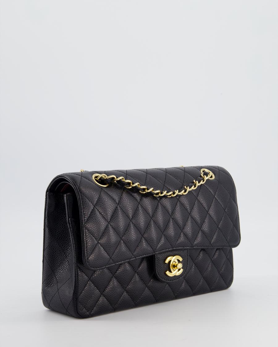 Chanel Black Medium Classic Double Flap Bag in Caviar Leather with Gold Hardware