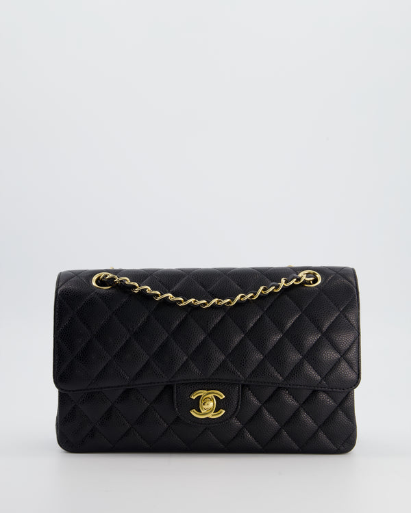 Chanel Black Medium Classic Double Flap Bag in Caviar Leather with Gold Hardware