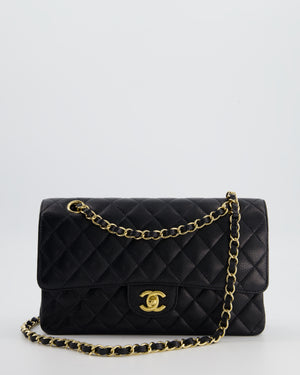 Chanel Black Medium Classic Double Flap Bag in Caviar Leather with Gold Hardware