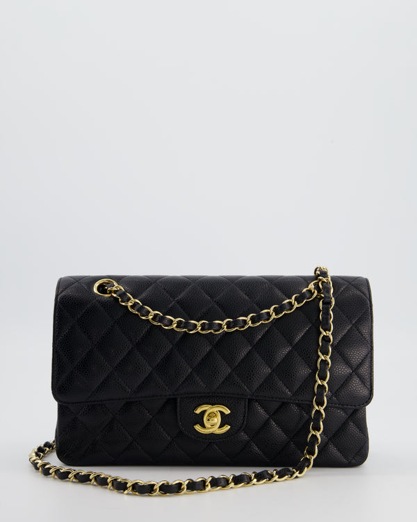 Chanel Black Medium Classic Double Flap Bag in Caviar Leather with Gold Hardware