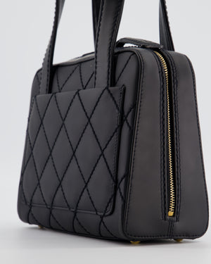 Chanel Black Quilted Wild Stitch Handbag with Top Handles in Matte Lambskin Leather with Gold Hardware