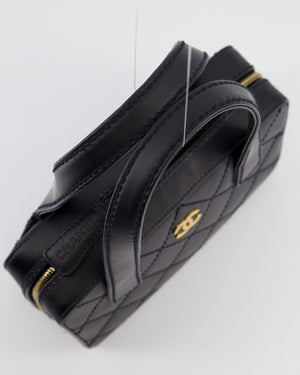 Chanel Black Quilted Wild Stitch Handbag with Top Handles in Matte Lambskin Leather with Gold Hardware