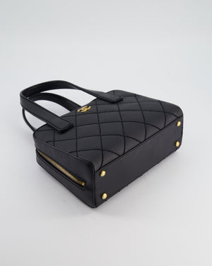 Chanel Black Quilted Wild Stitch Handbag with Top Handles in Matte Lambskin Leather with Gold Hardware